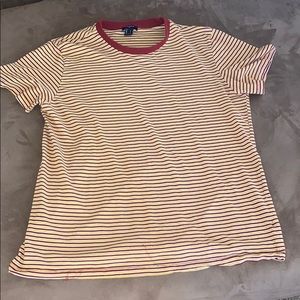 Short sleeve yellow and maroon stripped top